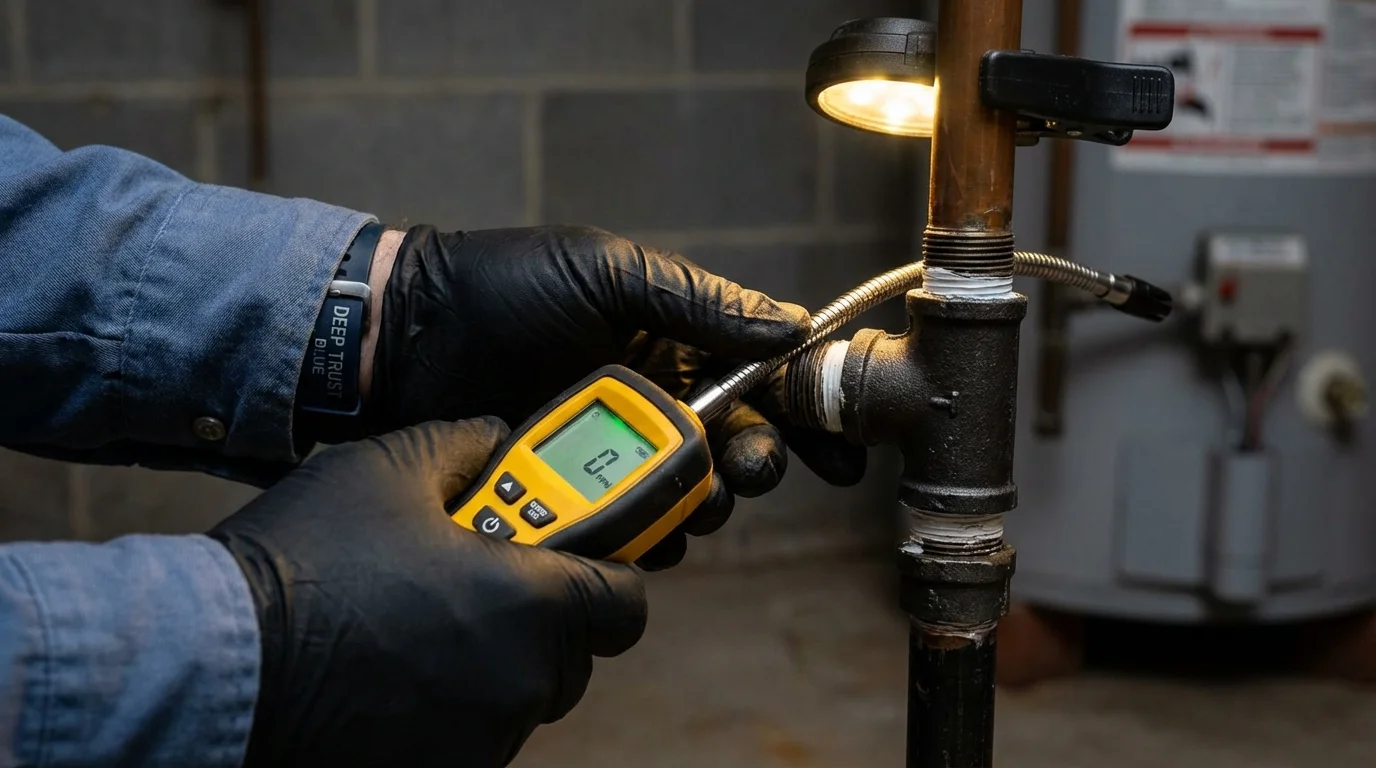 Gas leak detection with electronic sniffer by Johns Plumbing LLC in Pepperell